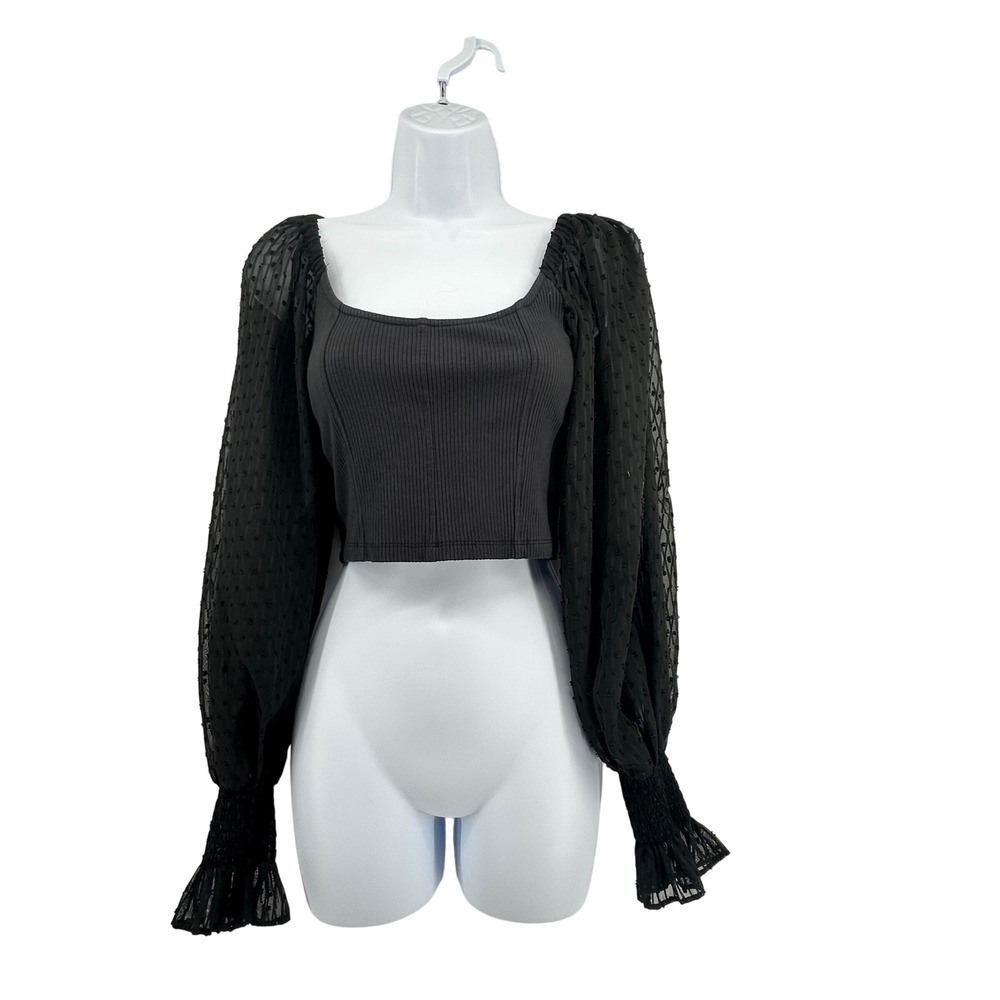 Urban Outfitters Cropped Corset Top Puff Sleeve Black Goth Indie Sleaze Boho M